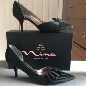 Nina black satin pumps